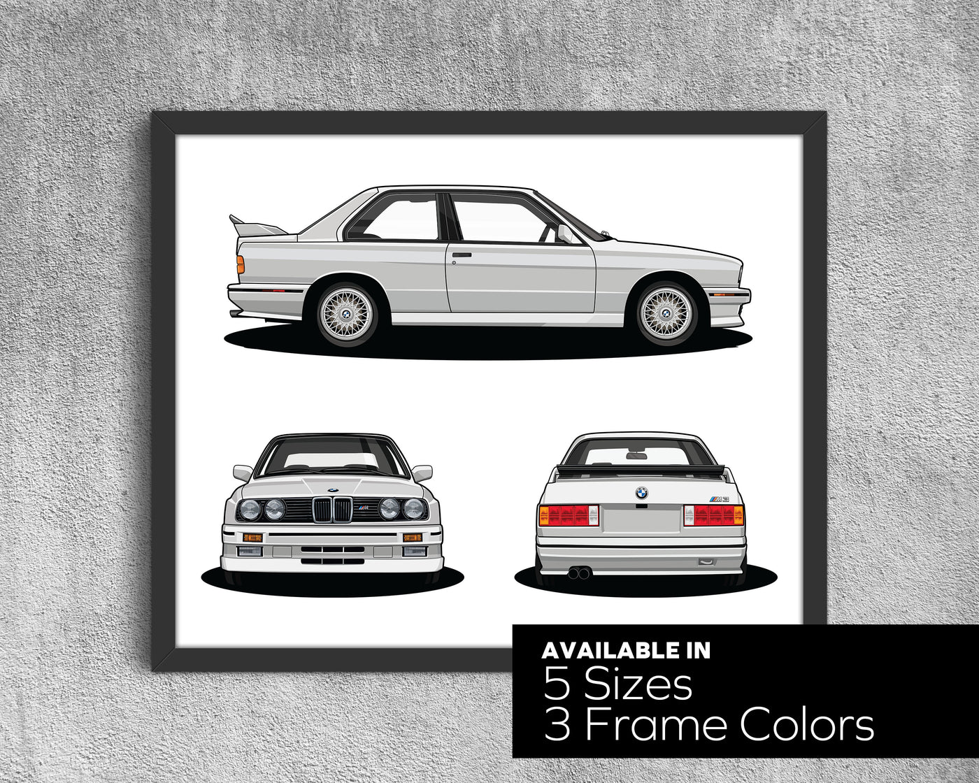 FRAMED BMW M3 E30 Evolution Inspired Illustration Car Art Poster